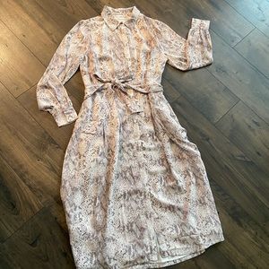 LOFT, NWOT snakeskin patterned, belted midi-dress